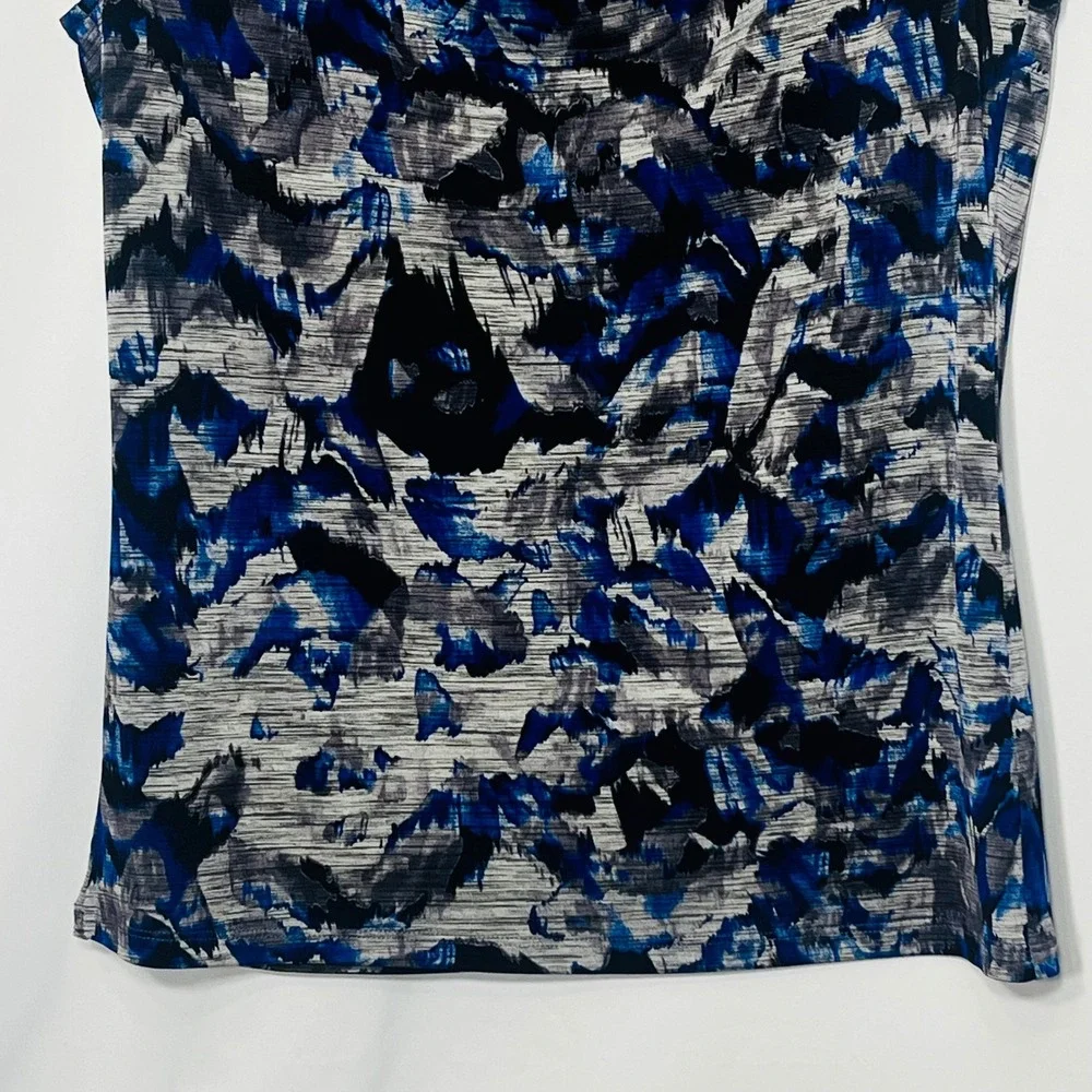 Kasper Sleeveless Cowl Neck Top Abstract Print‎ Blouse Blue Black Size S - Picture 4 of 7